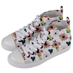 Flower White Pattern Floral Women s Mid-top Canvas Sneakers