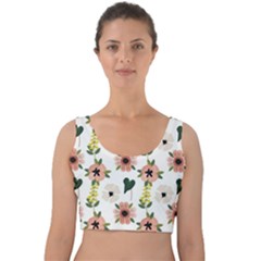 Flower White Pattern Floral Velvet Crop Top by anzea