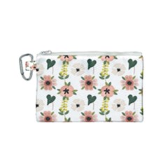 Flower White Pattern Floral Canvas Cosmetic Bag (small)