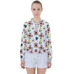 Flower White Pattern Floral Women s Tie Up Sweat