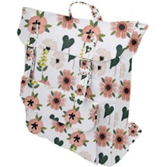 Flower White Pattern Floral Buckle Up Backpack