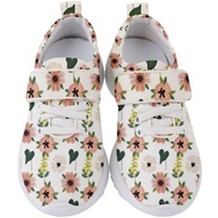 Flower White Pattern Floral Kids  Velcro Strap Shoes by anzea