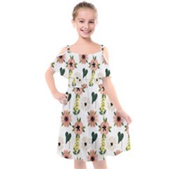 Flower White Pattern Floral Kids  Cut Out Shoulders Chiffon Dress