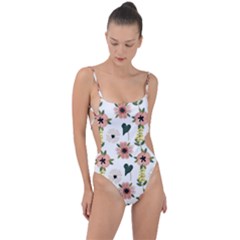 Flower White Pattern Floral Tie Strap One Piece Swimsuit by anzea