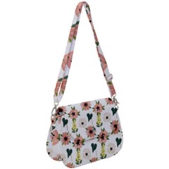 Flower White Pattern Floral Saddle Handbag