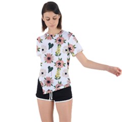 Flower White Pattern Floral Asymmetrical Short Sleeve Sports T-shirt