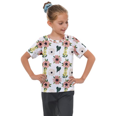 Flower White Pattern Floral Kids  Mesh Piece T-shirt by anzea