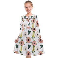 Flower White Pattern Floral Kids  Midi Sailor Dress