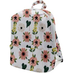 Flower White Pattern Floral Zip Up Backpack