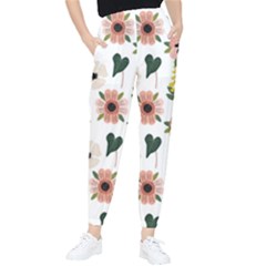 Flower White Pattern Floral Women s Tapered Pants