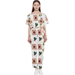 Flower White Pattern Floral Batwing Lightweight Chiffon Jumpsuit