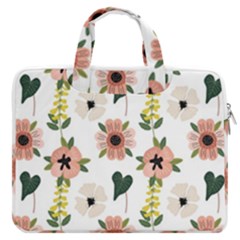 Flower White Pattern Floral Macbook Pro 13  Double Pocket Laptop Bag