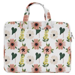 Flower White Pattern Floral Macbook Pro 15  Double Pocket Laptop Bag 