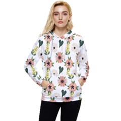 Flower White Pattern Floral Women s Lightweight Drawstring Hoodie