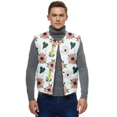 Flower White Pattern Floral Men s Button Up Puffer Vest	