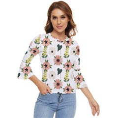 Flower White Pattern Floral Bell Sleeve Top