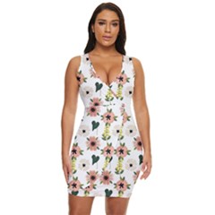 Flower White Pattern Floral Draped Bodycon Dress by anzea