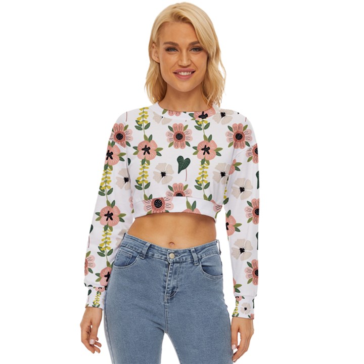 Flower White Pattern Floral Lightweight Long Sleeve Sweatshirt