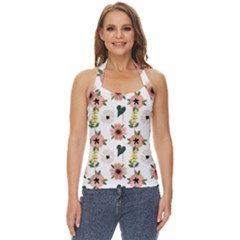 Flower White Pattern Floral Basic Halter Top