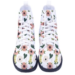 Flower White Pattern Floral Men s High-top Canvas Sneakers