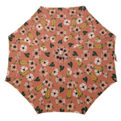 Flower Pink Brown Pattern Floral Straight Umbrellas