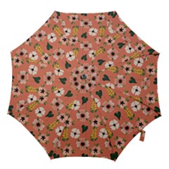 Flower Pink Brown Pattern Floral Hook Handle Umbrellas (small)