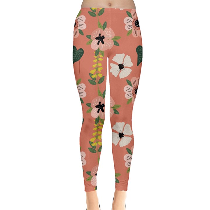 Flower Pink Brown Pattern Floral Everyday Leggings 