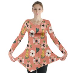 Flower Pink Brown Pattern Floral Long Sleeve Tunic  by anzea