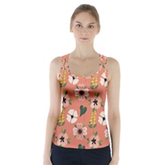 Flower Pink Brown Pattern Floral Racer Back Sports Top