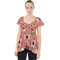 Flower Pink Brown Pattern Floral Lace Front Dolly Top