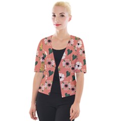 Flower Pink Brown Pattern Floral Cropped Button Cardigan