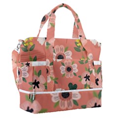 Flower Pink Brown Pattern Floral Sports Shoulder Bag With Shoes Compartment