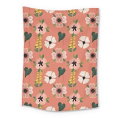 Flower Pink Brown Pattern Floral Medium Tapestry