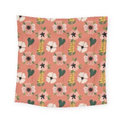 Flower Pink Brown Pattern Floral Square Tapestry (small)