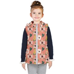 Flower Pink Brown Pattern Floral Kids  Hooded Puffer Vest