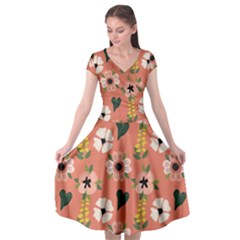 Flower Pink Brown Pattern Floral Cap Sleeve Wrap Front Dress