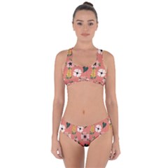 Flower Pink Brown Pattern Floral Criss Cross Bikini Set