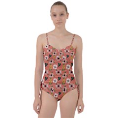 Flower Pink Brown Pattern Floral Sweetheart Tankini Set