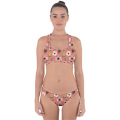 Flower Pink Brown Pattern Floral Cross Back Hipster Bikini Set