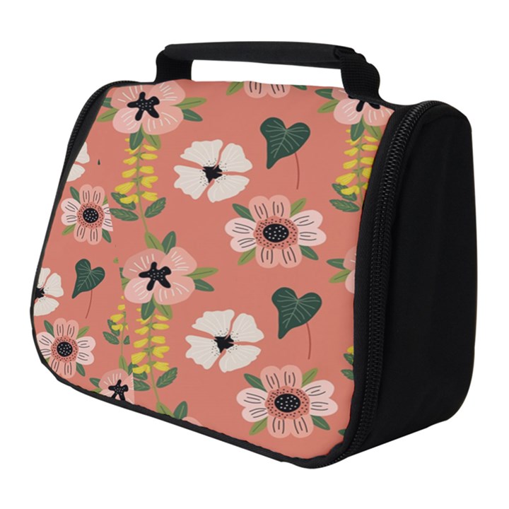 Flower Pink Brown Pattern Floral Full Print Travel Pouch (Small)