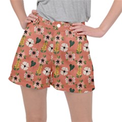 Flower Pink Brown Pattern Floral Women s Ripstop Shorts by anzea