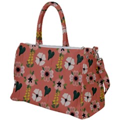 Flower Pink Brown Pattern Floral Duffel Travel Bag