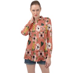 Flower Pink Brown Pattern Floral Long Sleeve Satin Shirt