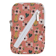 Flower Pink Brown Pattern Floral Belt Pouch Bag (large)