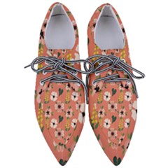 Flower Pink Brown Pattern Floral Pointed Oxford Shoes