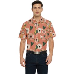 Flower Pink Brown Pattern Floral Men s Short Sleeve Pocket Shirt  by anzea