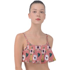 Flower Pink Brown Pattern Floral Frill Bikini Top by anzea