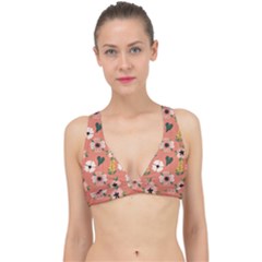 Flower Pink Brown Pattern Floral Classic Banded Bikini Top