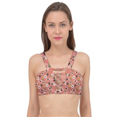 Flower Pink Brown Pattern Floral Cage Up Bikini Top by anzea