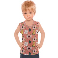 Flower Pink Brown Pattern Floral Kids  Sport Tank Top